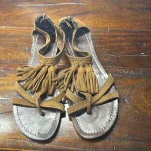 Minnetonka Brown Fringe Sandals with Ankle Straps